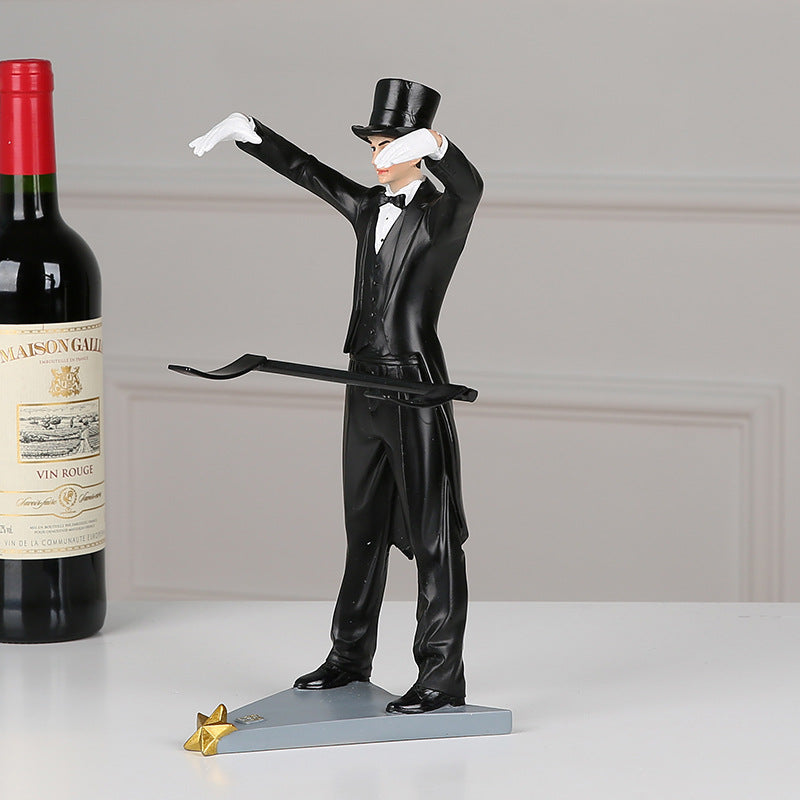 A whimsical wine holder featuring a magician figurine, adding a touch of enchantment and charm to your wine display.