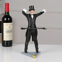 A whimsical wine holder featuring a magician figurine, adding a touch of enchantment and charm to your wine display.