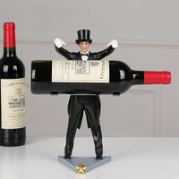 A whimsical wine holder featuring a magician figurine, adding a touch of enchantment and charm to your wine display.