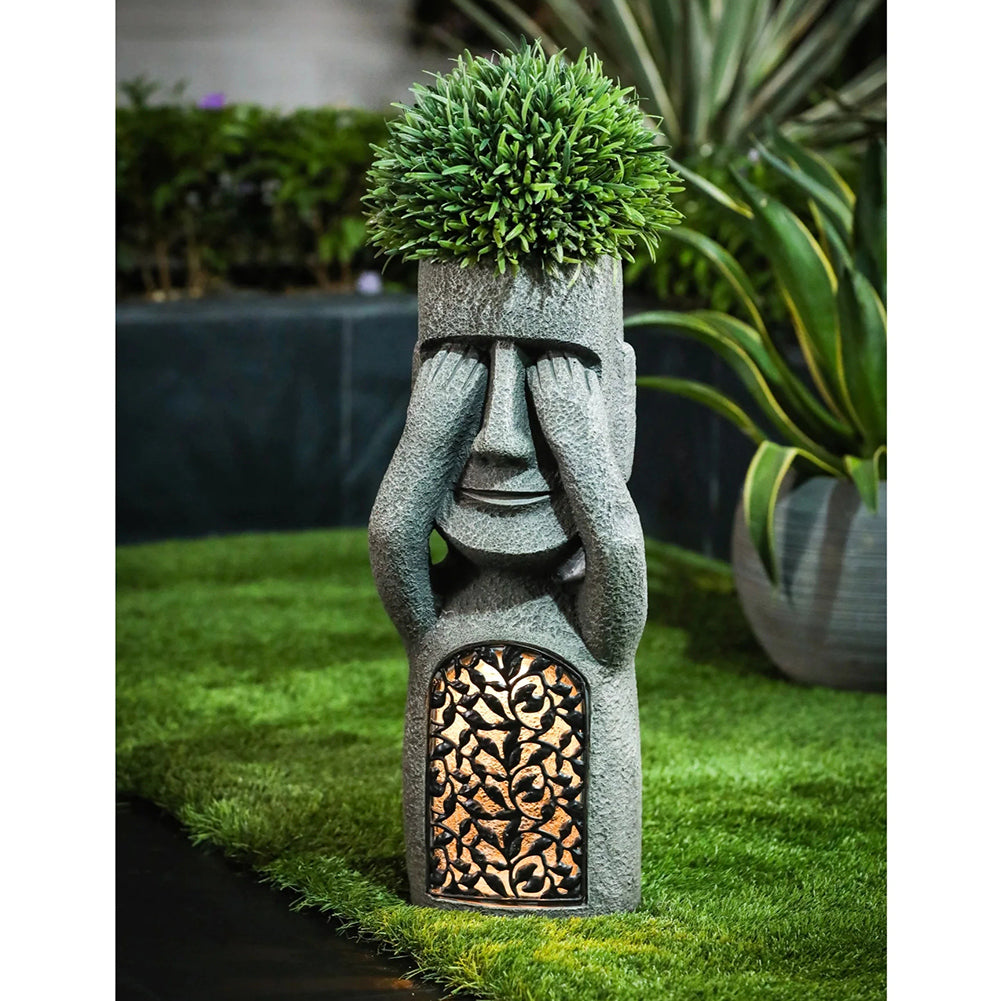 Easter Island-inspired garden decoration featuring the iconic 'See No Evil, Hear No Evil, Speak No Evil' motif, adding charm and character to your outdoor or indoor decor.