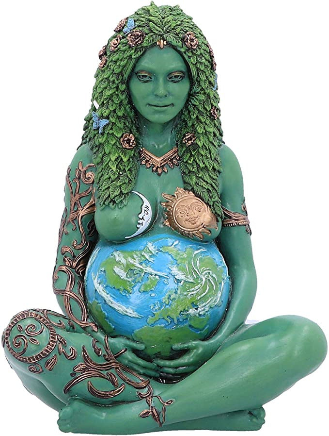 An artistic figurine representing Mother Earth, perfect for enhancing the ambiance of both home interiors and garden spaces with its symbolic and naturalistic design.