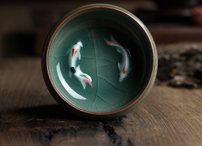 Celadon Koi Tea Cup