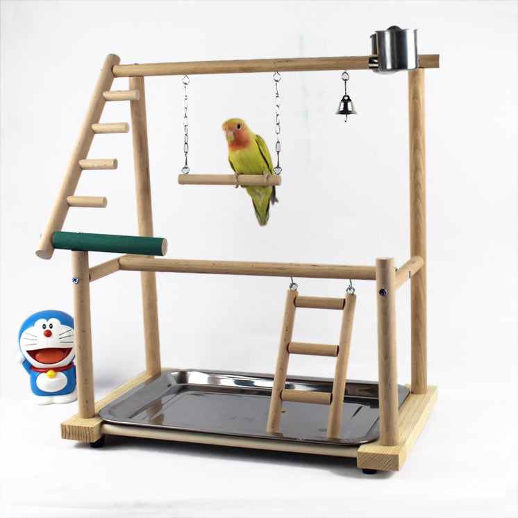 Wooden Parrot Play Stand And Feeders