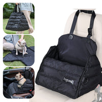 A versatile padded car seat designed for dogs, offering comfort and safety during travel, with multiple functions for convenience and ease of use.