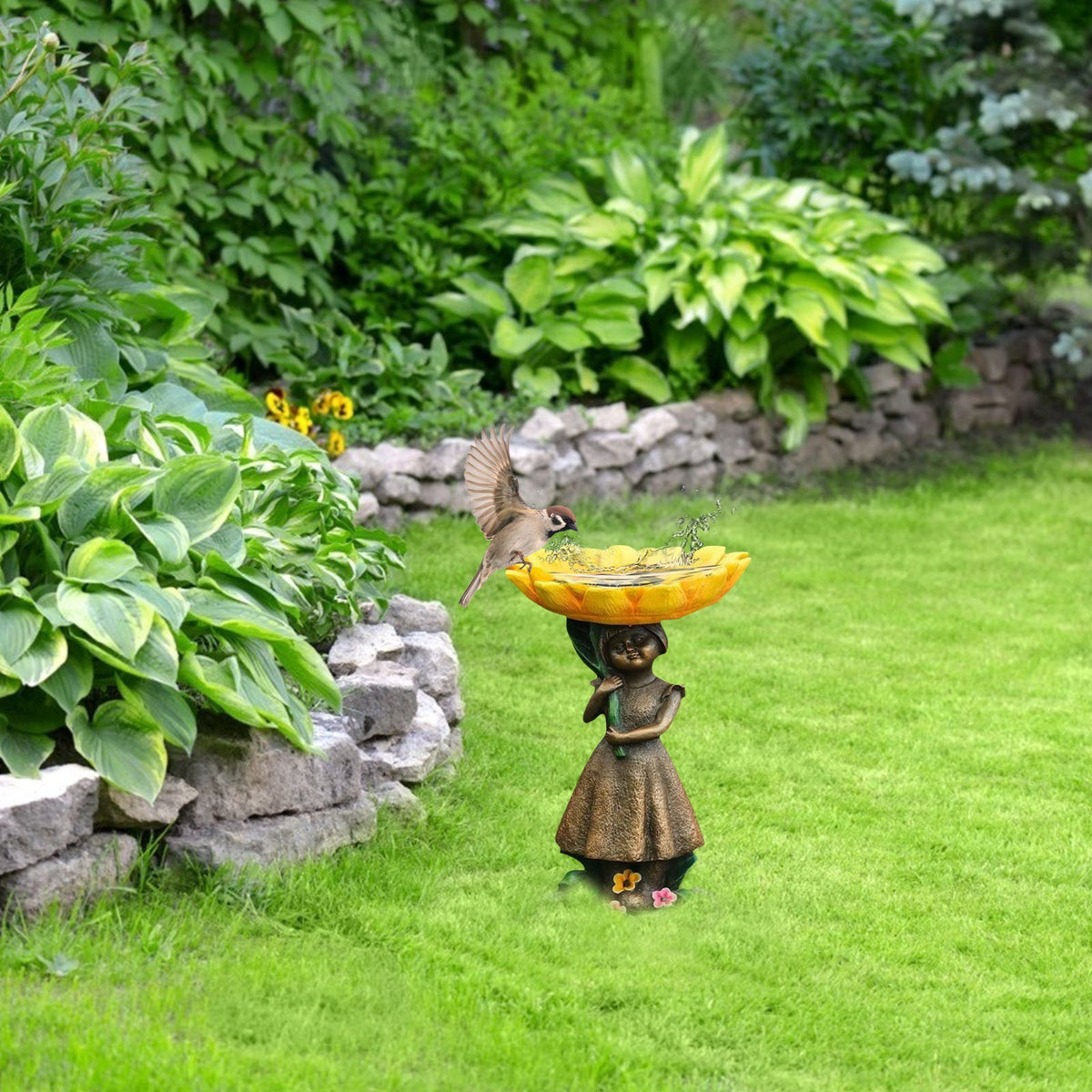 Resin Sunflower Bird Bath Ornament