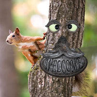 Glowing Eyes Tree Hugger Outdoor Sculpture - Garden Decoration