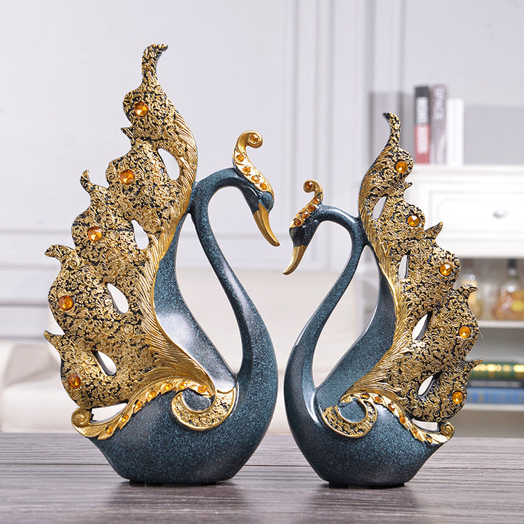 Couple Swan Figurine Home Decoration: A graceful figurine featuring a pair of swans, symbolizing love and devotion, ideal for enhancing the ambiance of any home decor.