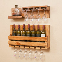 A modern and creative wine rack made from solid wood, designed to hang on the wall in dining rooms or living spaces, offering both functionality and aesthetic appeal.