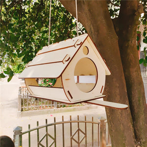Hanging Wooden Bird Feeder DIY Assembled Garden Decoration
