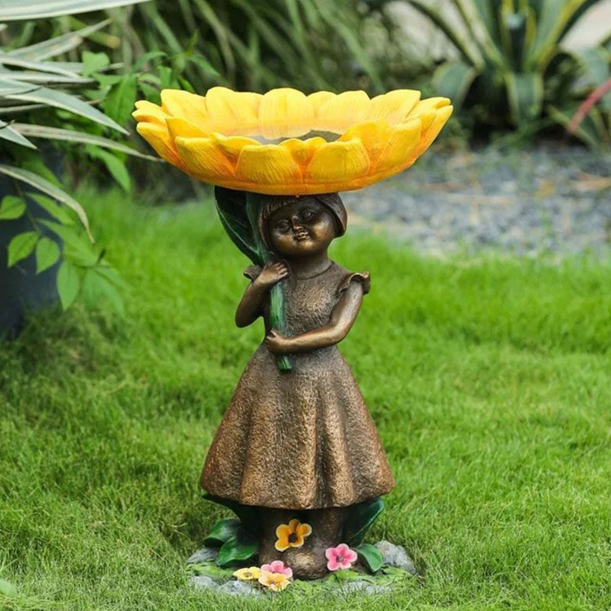 Resin Sunflower Bird Bath Ornament