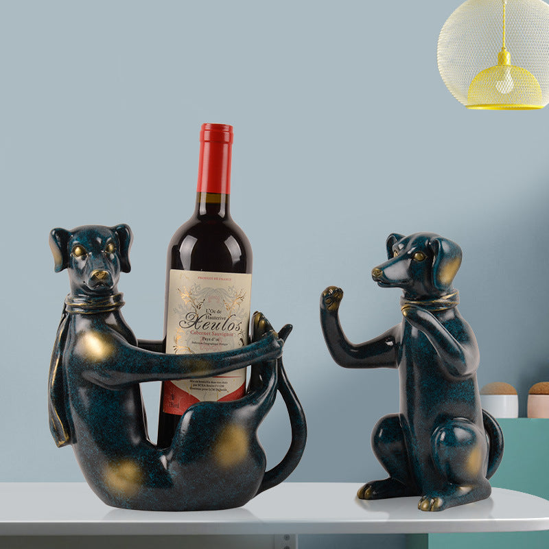 A charming wine holder shaped like a dog, offering a fun and playful way to store your favorite bottles of wine with personality and style.