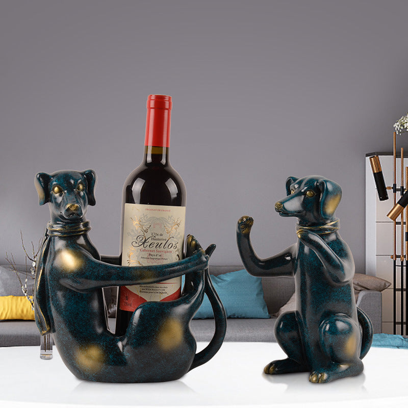 A charming wine holder shaped like a dog, offering a fun and playful way to store your favorite bottles of wine with personality and style.