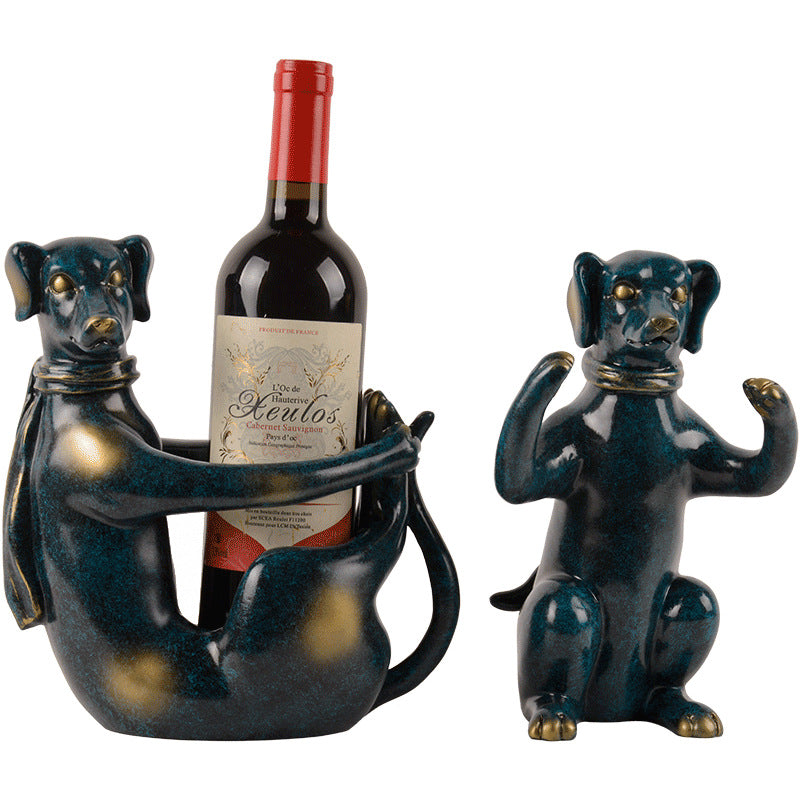 A charming wine holder shaped like a dog, offering a fun and playful way to store your favorite bottles of wine with personality and style.