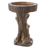 A delightful garden ornament featuring a small raccoon by a bird bath, crafted from resin to add a charming touch to your outdoor decor.