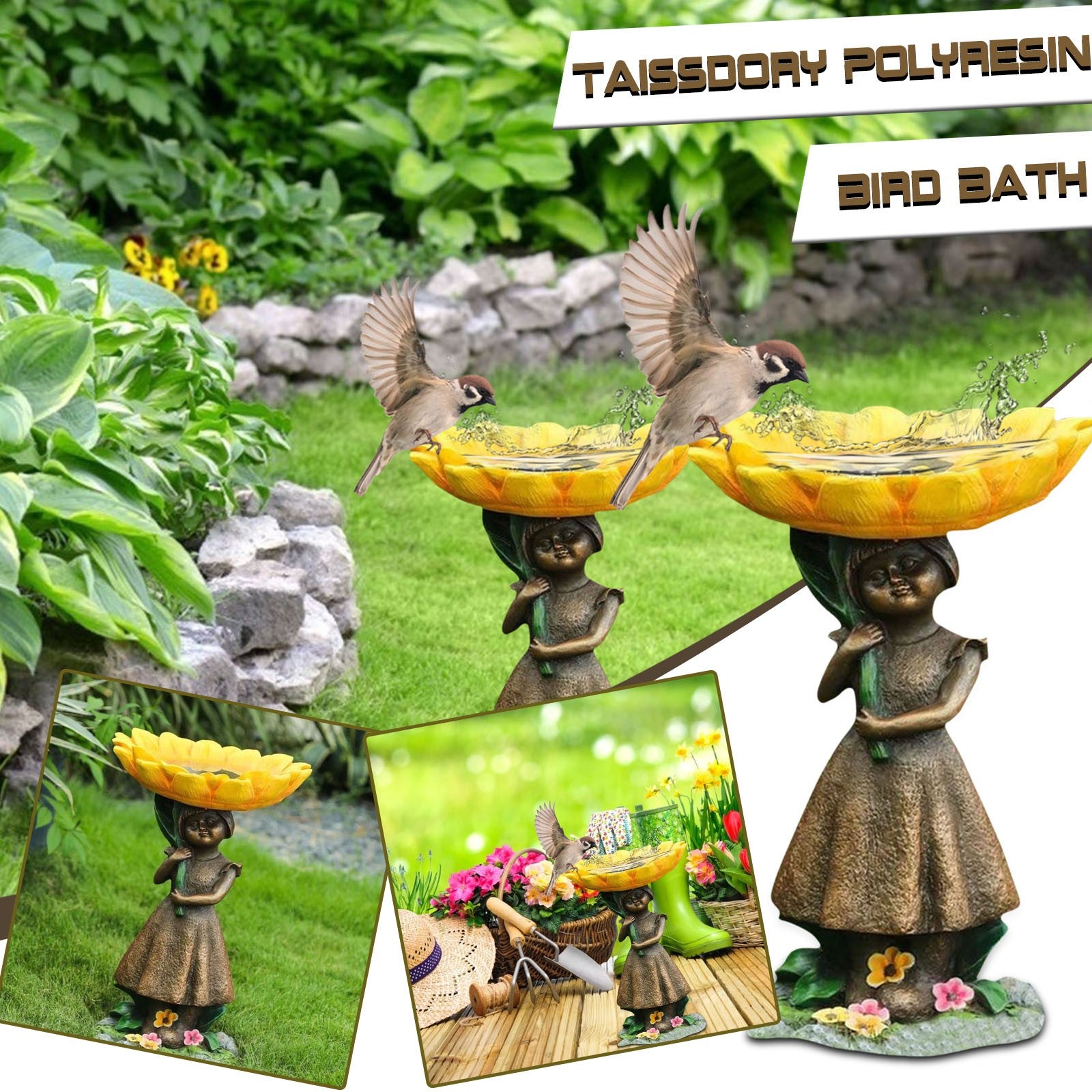 Resin Sunflower Bird Bath Ornament